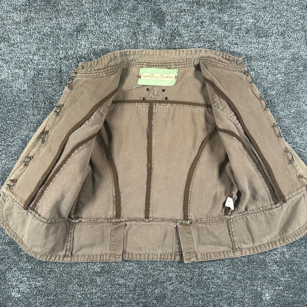 Miss Me Jacket Womens S Brown Military Canvas Brass Button Cropped Utility Boho - Picture 8 of 10